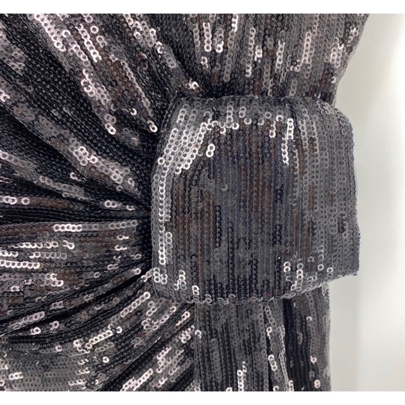 Retrofete Black Mary Sequins Spaghetti Strap Faux Wrap Dress - Picture 4 of 11